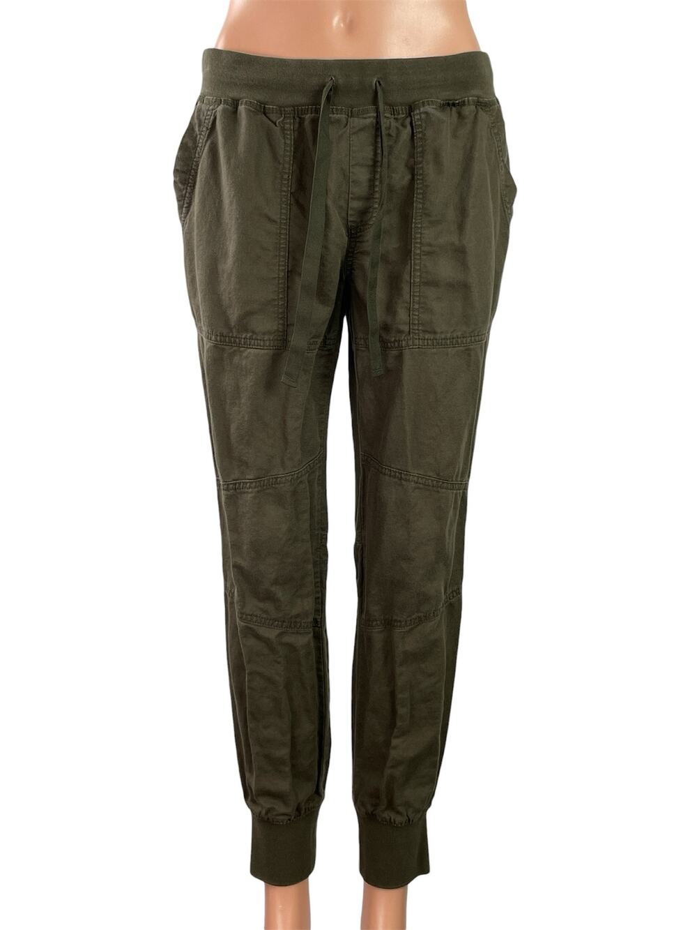 Aritzia TNA Women's Olive Green Linen Mid Rise Drawstring Jogger Pants Size S